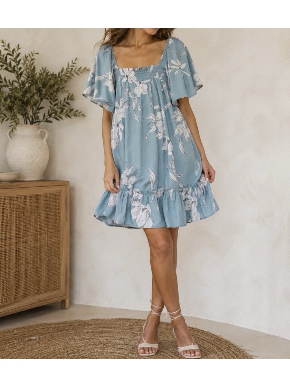 NWT Angie Boho Floral Mini Dress with Butterfly Sleeves – Size L